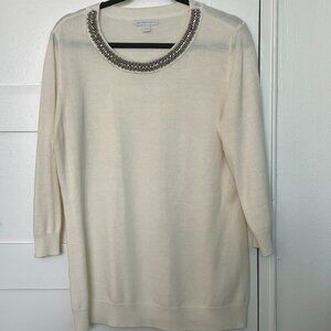 New York & Company Ivory Embellished Neckline Tunic Sweater Long Sleeve Size XL